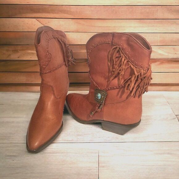 Zodiac Shoes - NEW Zodiac Z Line Womens Marla Brown Leather Fringe Western Cowgirl Boots 8